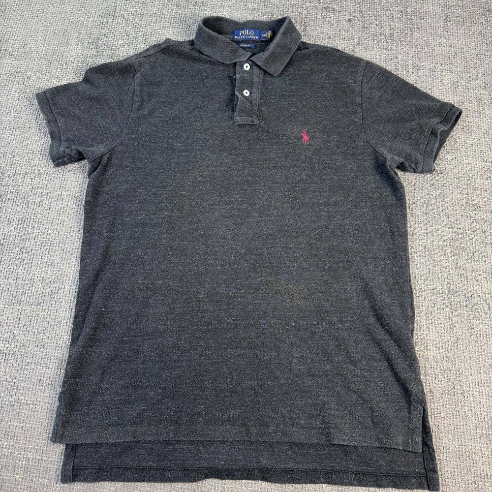 Polo Ralph Lauren Polo Shirt Mens L Grey Custom Fit Pink Pony Logo Short Sleeve